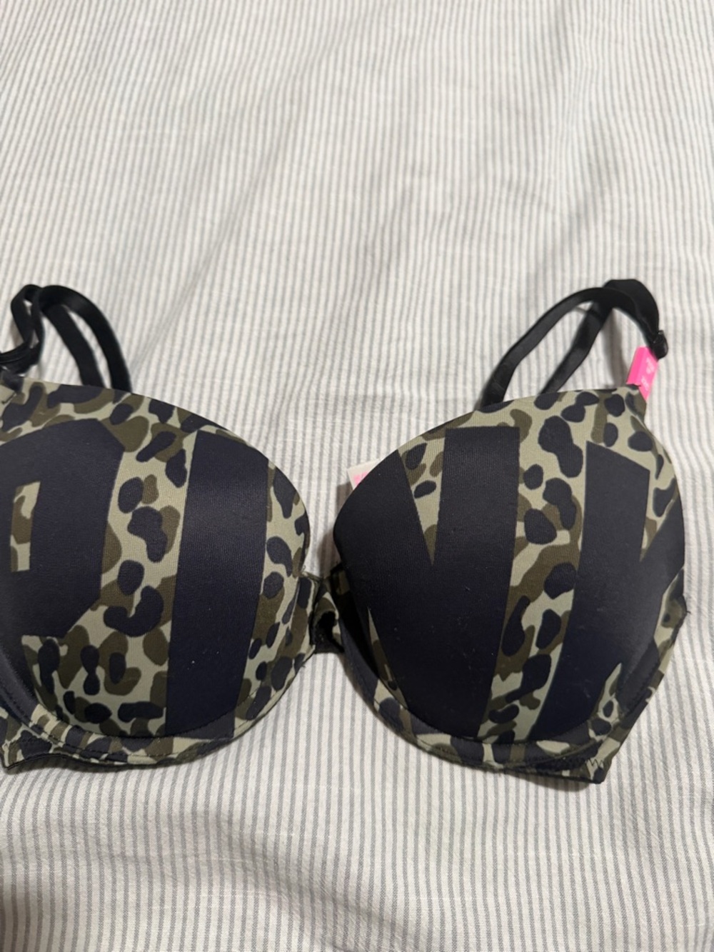 PINK Victoria's Secret Olive Leopard & Black Push-Up Bra
